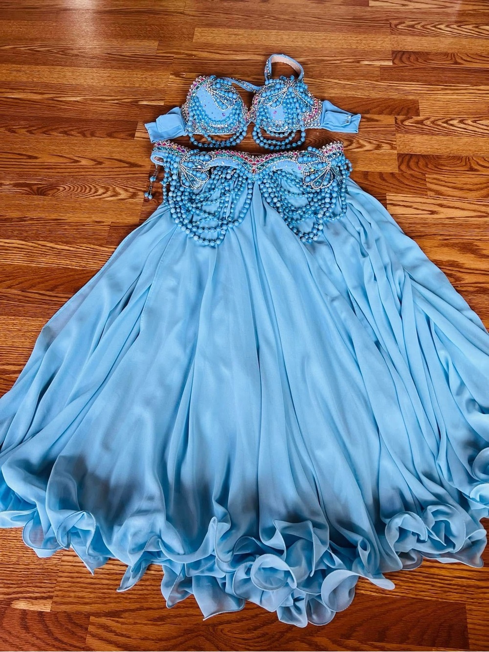 Blue Beaded Two-Piece Girls' Dance Dress